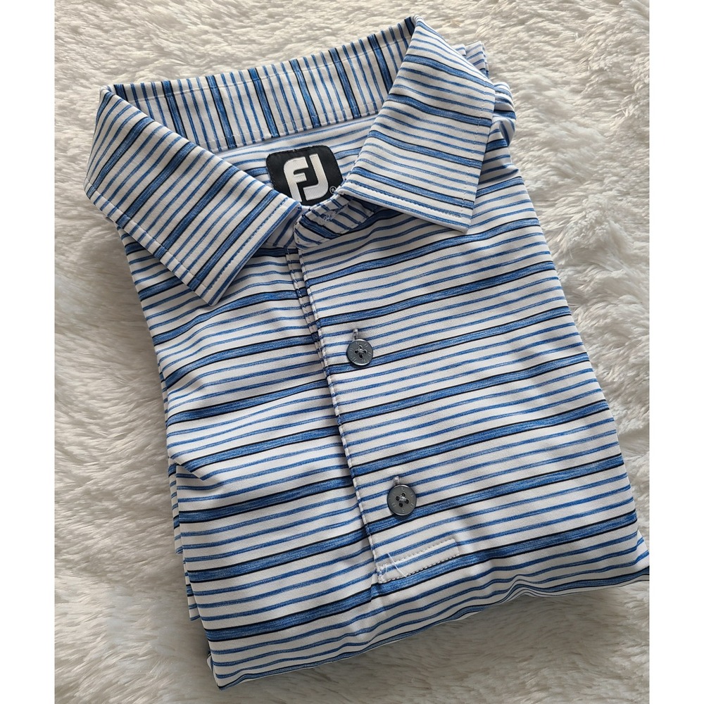 FootJoy Mens XL Blue White Striped ProDry Golf Polo Shirt 25545 Short Sleeve